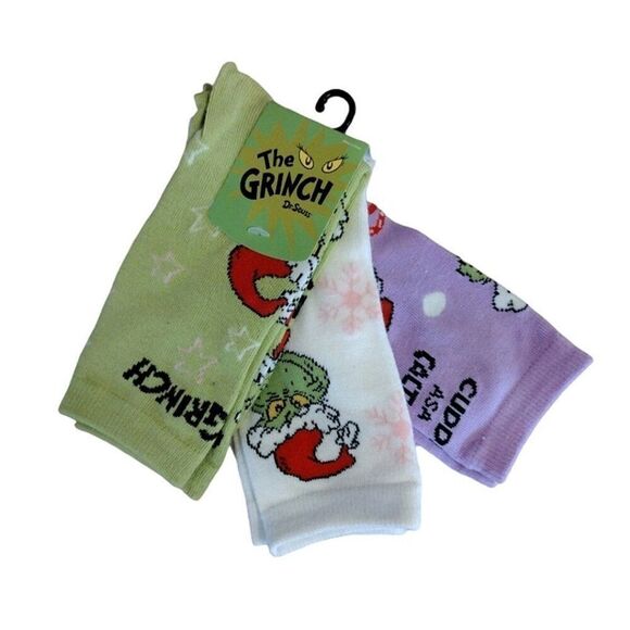 Dr Seuss's The Grinch 3 Pairs Christmas Themed Crew Socks NWT - Picture 2 of 9